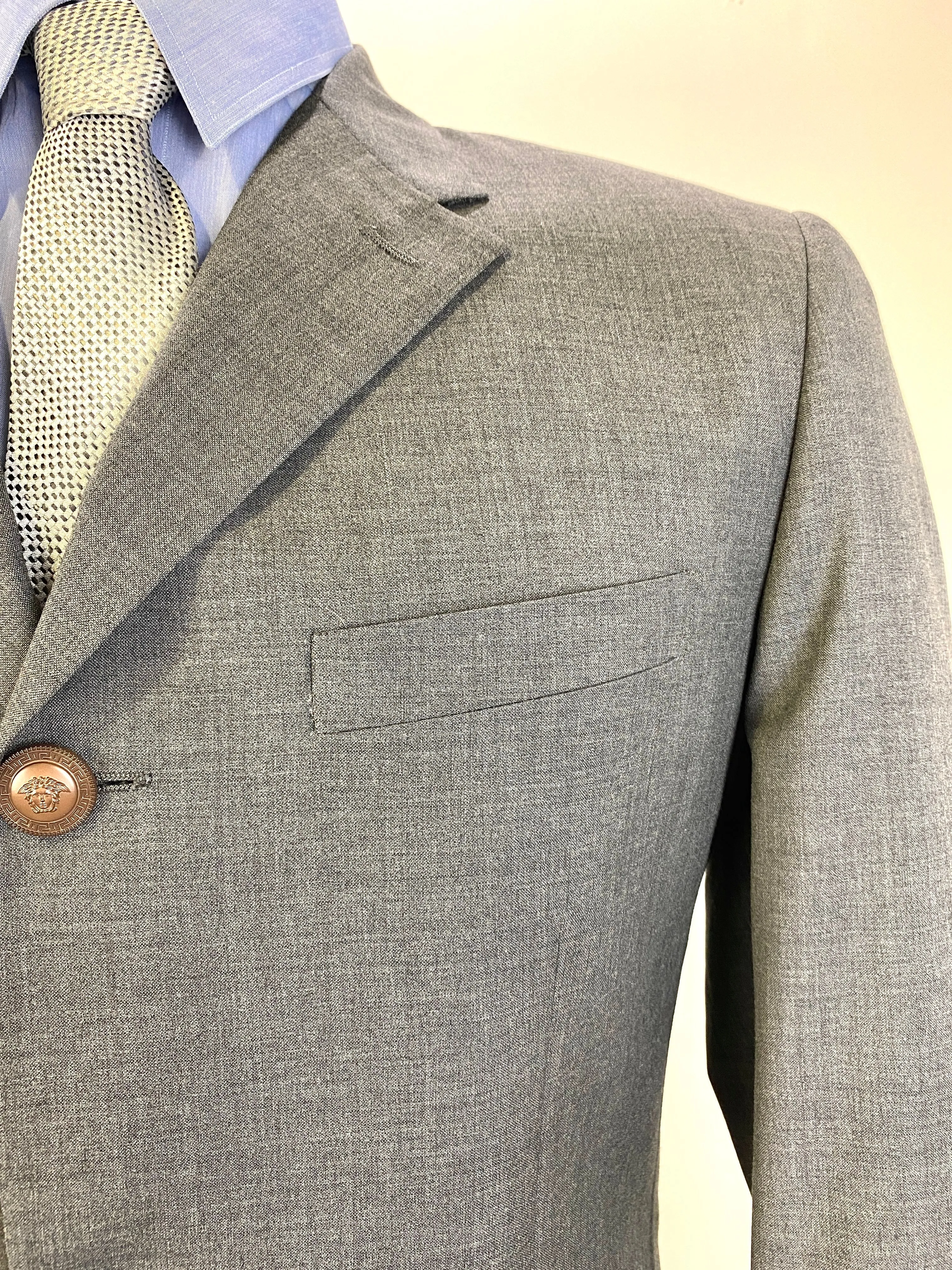 1980s Vintage Grey Wool Men's Designer Blazer, Gianni Versace Jacket, C40