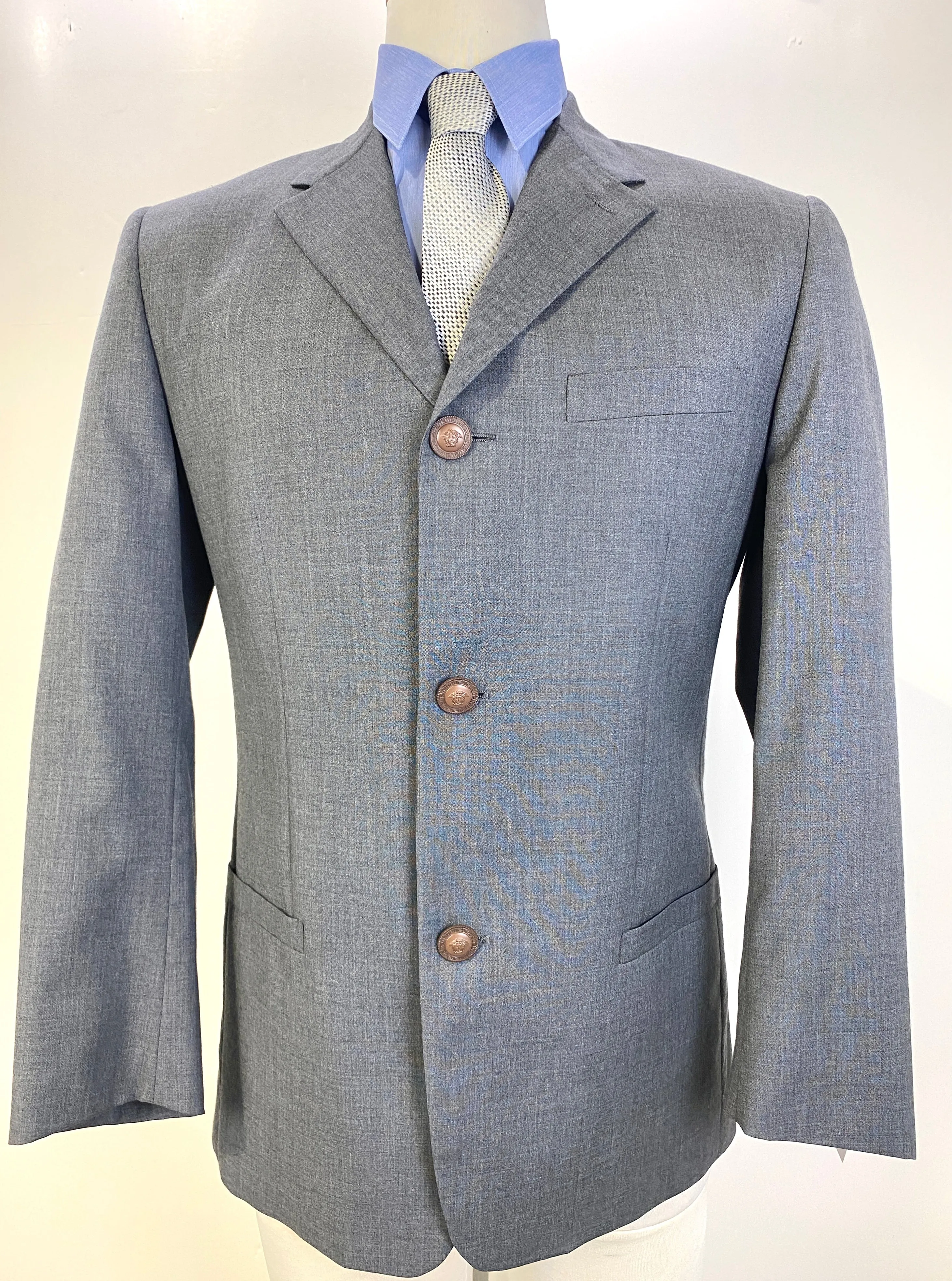 1980s Vintage Grey Wool Men's Designer Blazer, Gianni Versace Jacket, C40