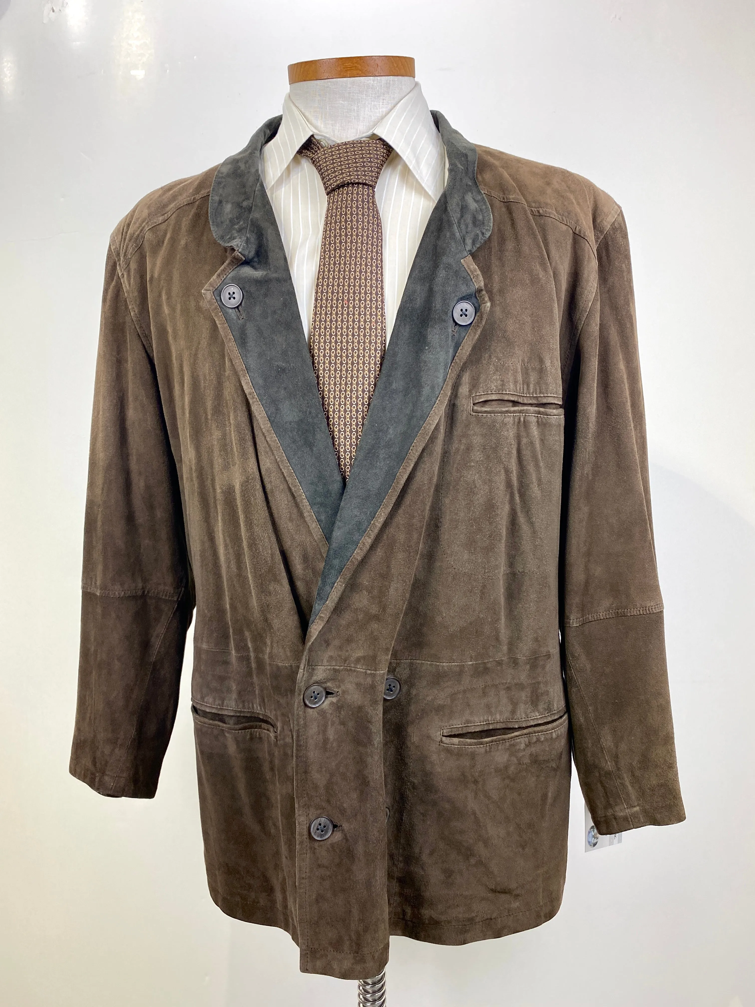 1990s Men's Brown Suede Blazer, Button Back Lapels, Casa Veneta Leather Jacket, C44