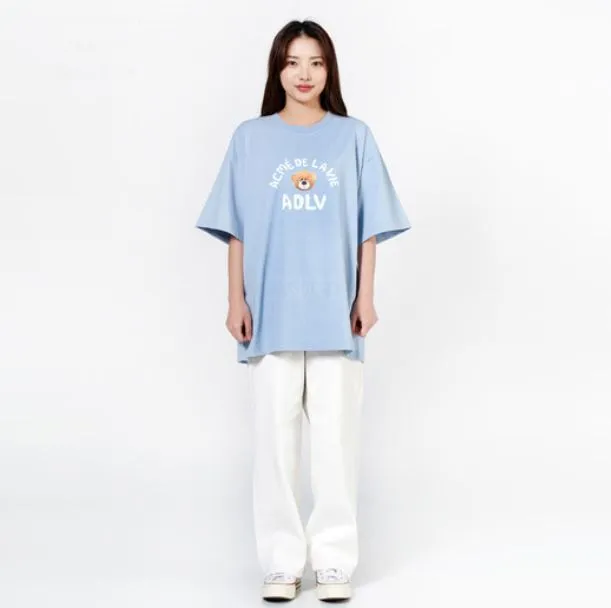 ADLV Sky Blue Teddy Bear T-Shirt – Authentic Korean Style Tee