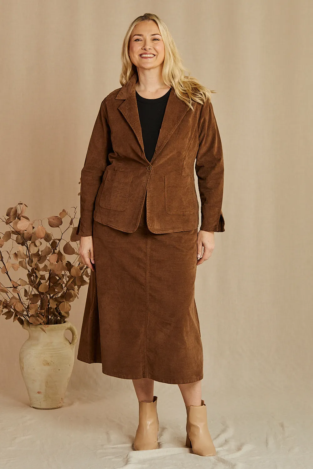 Adrift Relaxed Brushed Cotton Blazer in Chocolate