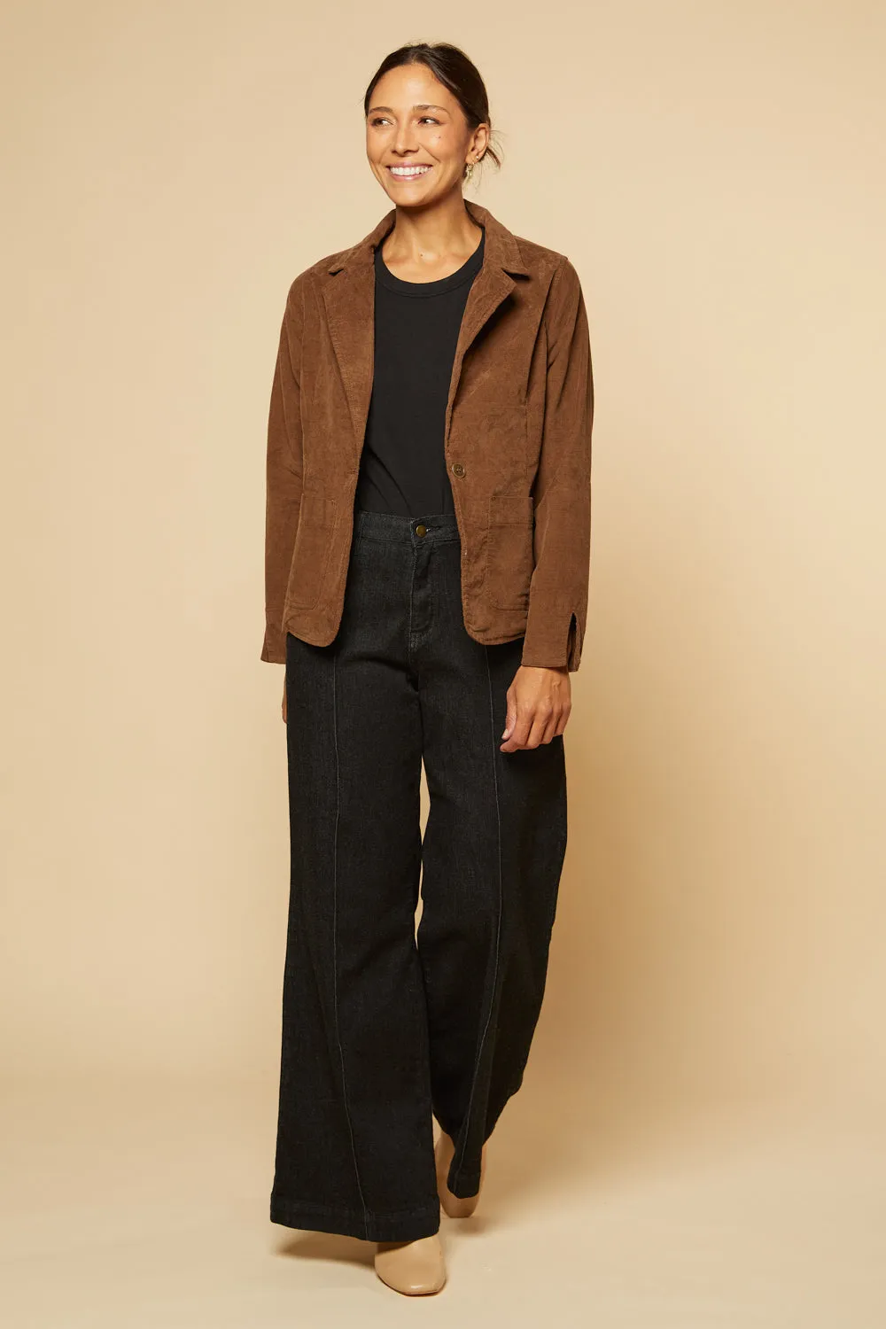 Adrift Relaxed Brushed Cotton Blazer in Chocolate