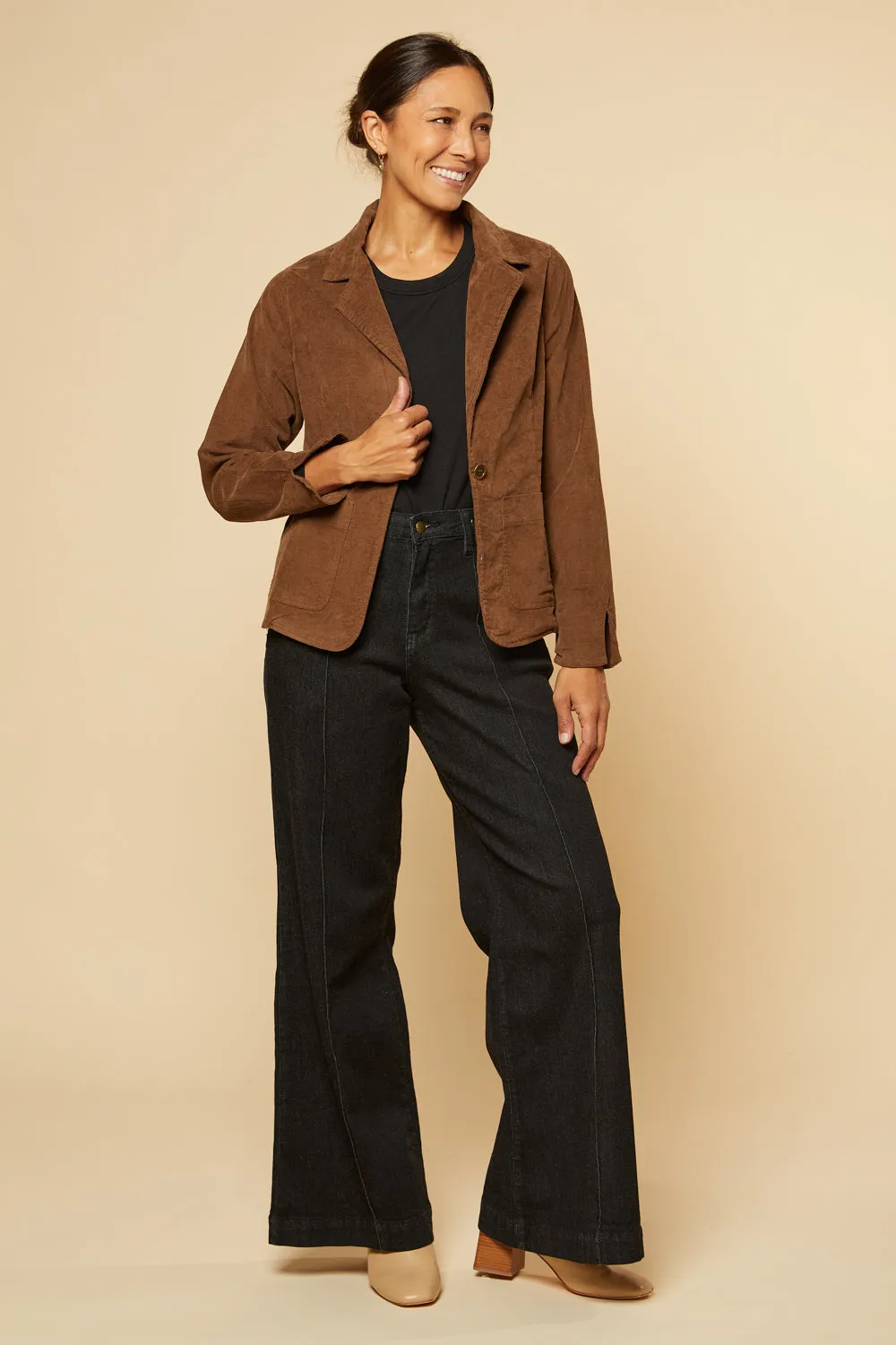 Adrift Relaxed Brushed Cotton Blazer in Chocolate