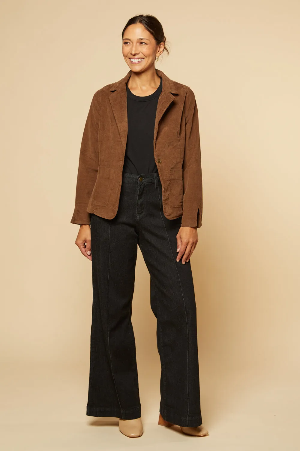 Adrift Relaxed Brushed Cotton Blazer in Chocolate