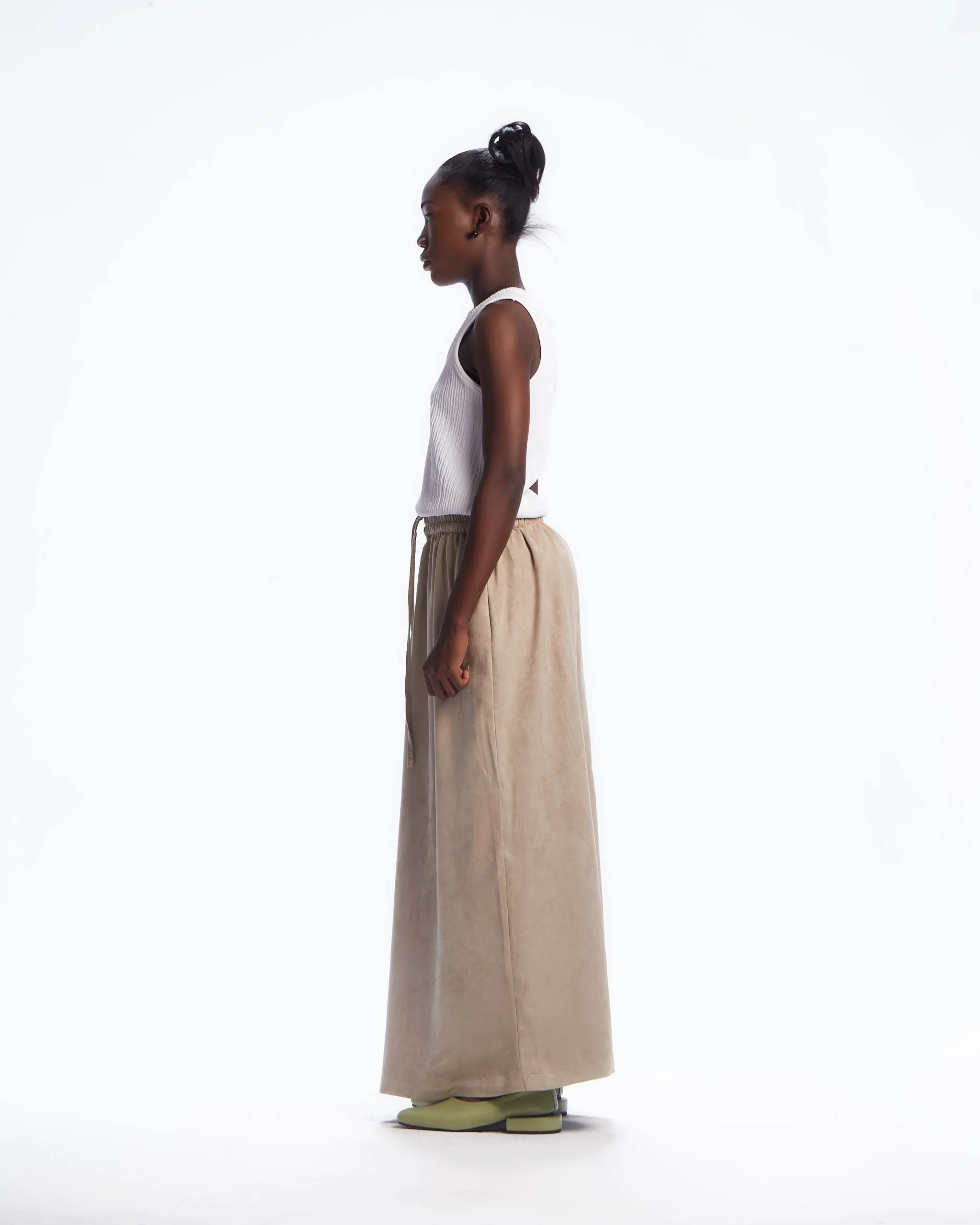 AJABENG Kuukuwa Brown Suede Drawstring Skirt