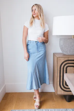 Amaya Colorblock Midi Skirt, Denim