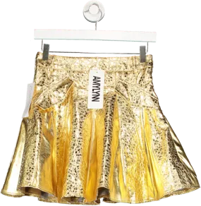 Amy Lynn London Phoebe Gold Metallic Pleated Mini Skirt UK XS