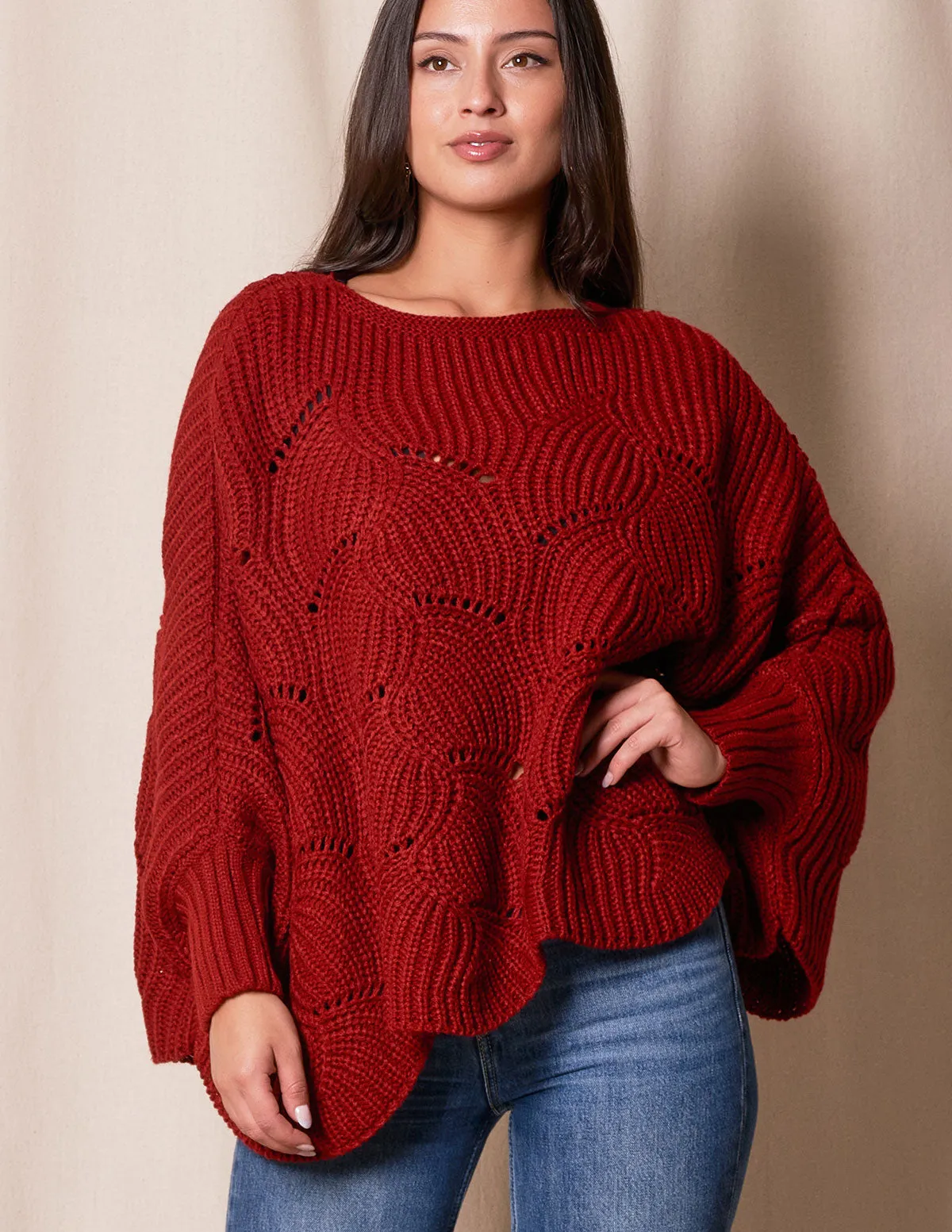 Aspen Sweater Poncho - Burgundy