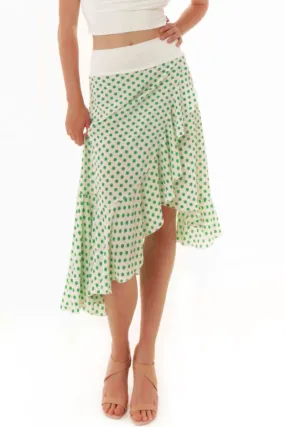 Asymmetric Ruffle Hem Polka Dot Wrap Skirt