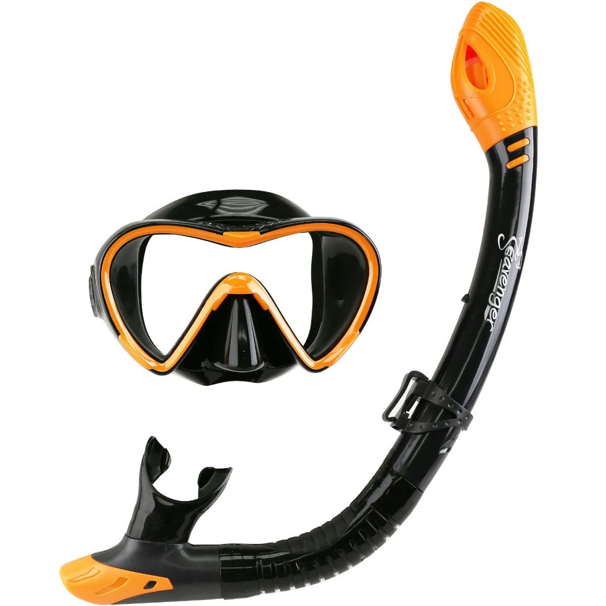 Aviator Mask and Snorkel Set - Black Silicone/Orange