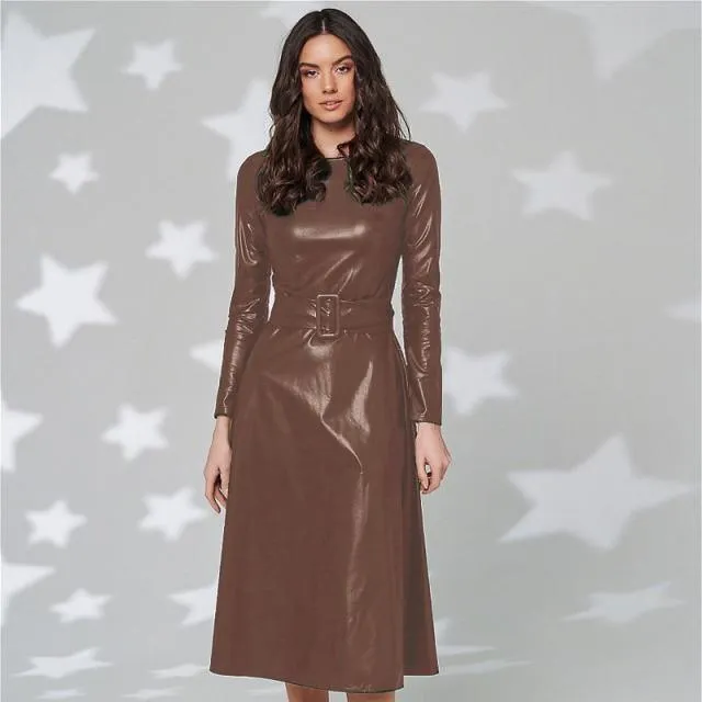 Belted Leather Dress For Women