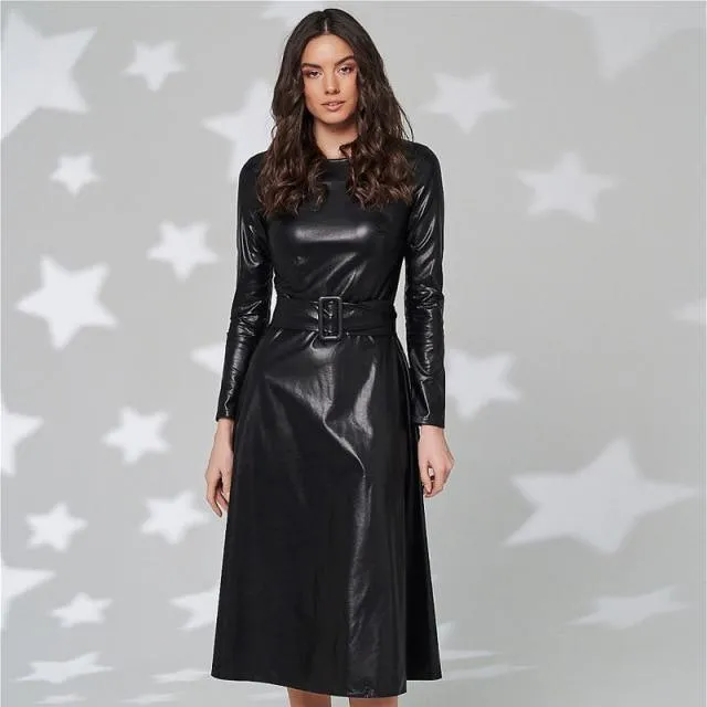 Belted Leather Dress For Women