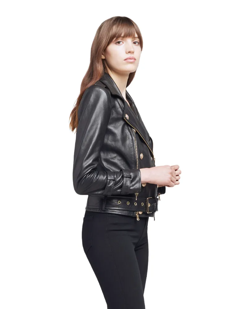 Billie Belted Leather Jacket - Black