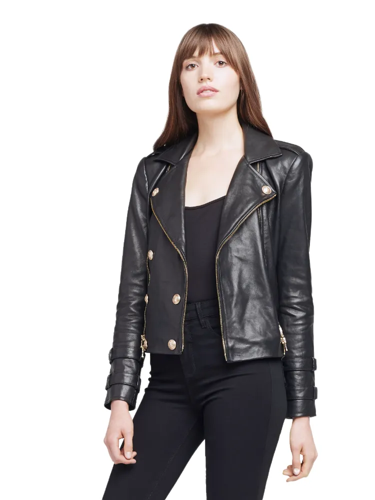 Billie Belted Leather Jacket - Black