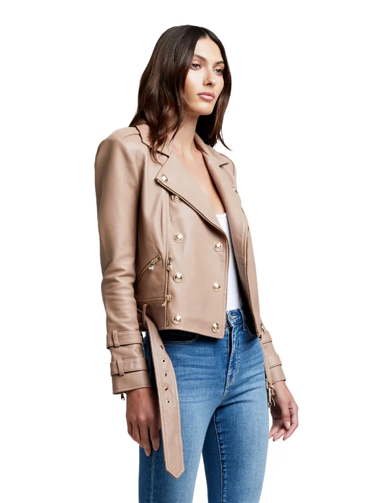 Billie Belted Leather Jacket - Chanterelle