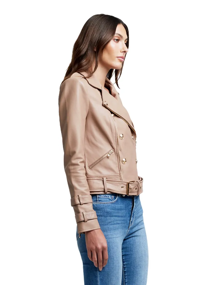 Billie Belted Leather Jacket - Chanterelle