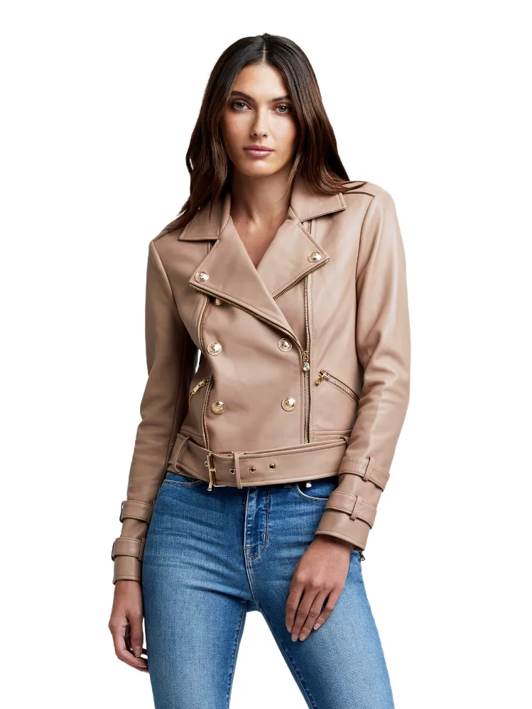 Billie Belted Leather Jacket - Chanterelle