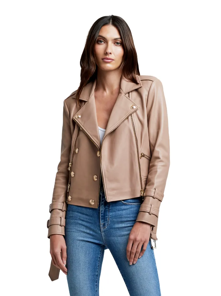 Billie Belted Leather Jacket - Chanterelle