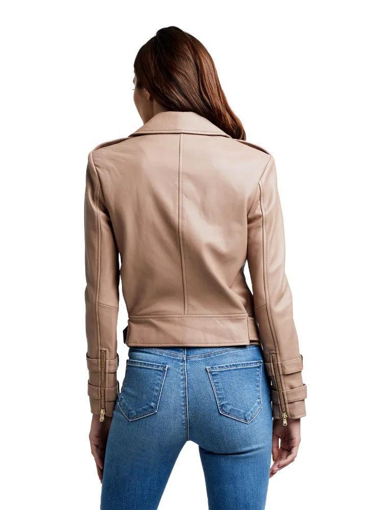 Billie Belted Leather Jacket - Chanterelle