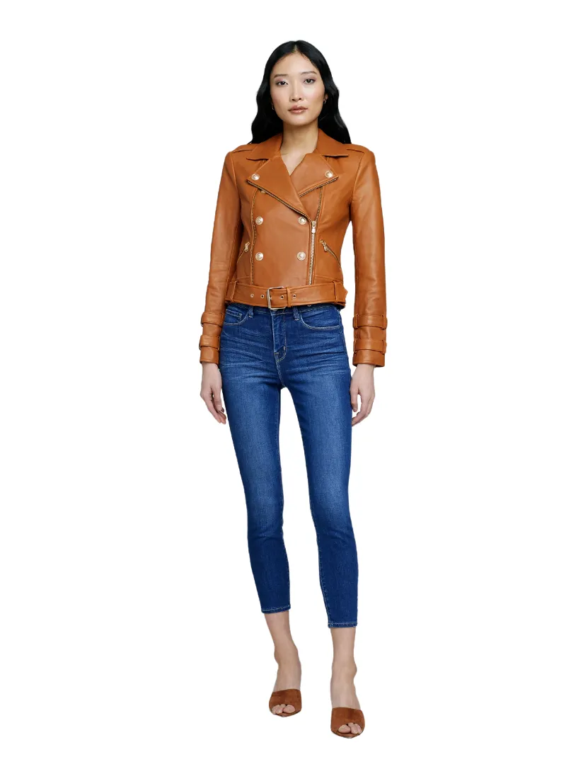 Billie Belted Leather Jacket - Cognac