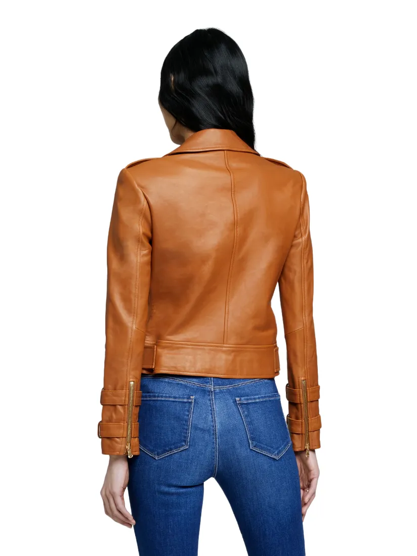 Billie Belted Leather Jacket - Cognac