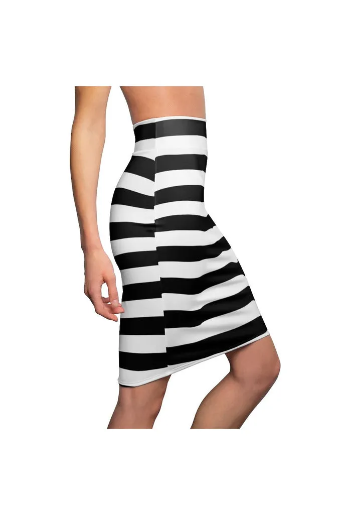 Black and White Striped Women's Pencil Skirt