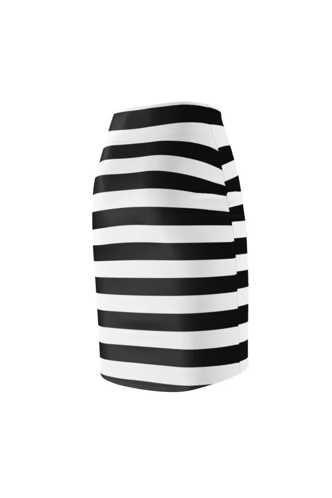 Black and White Striped Women's Pencil Skirt