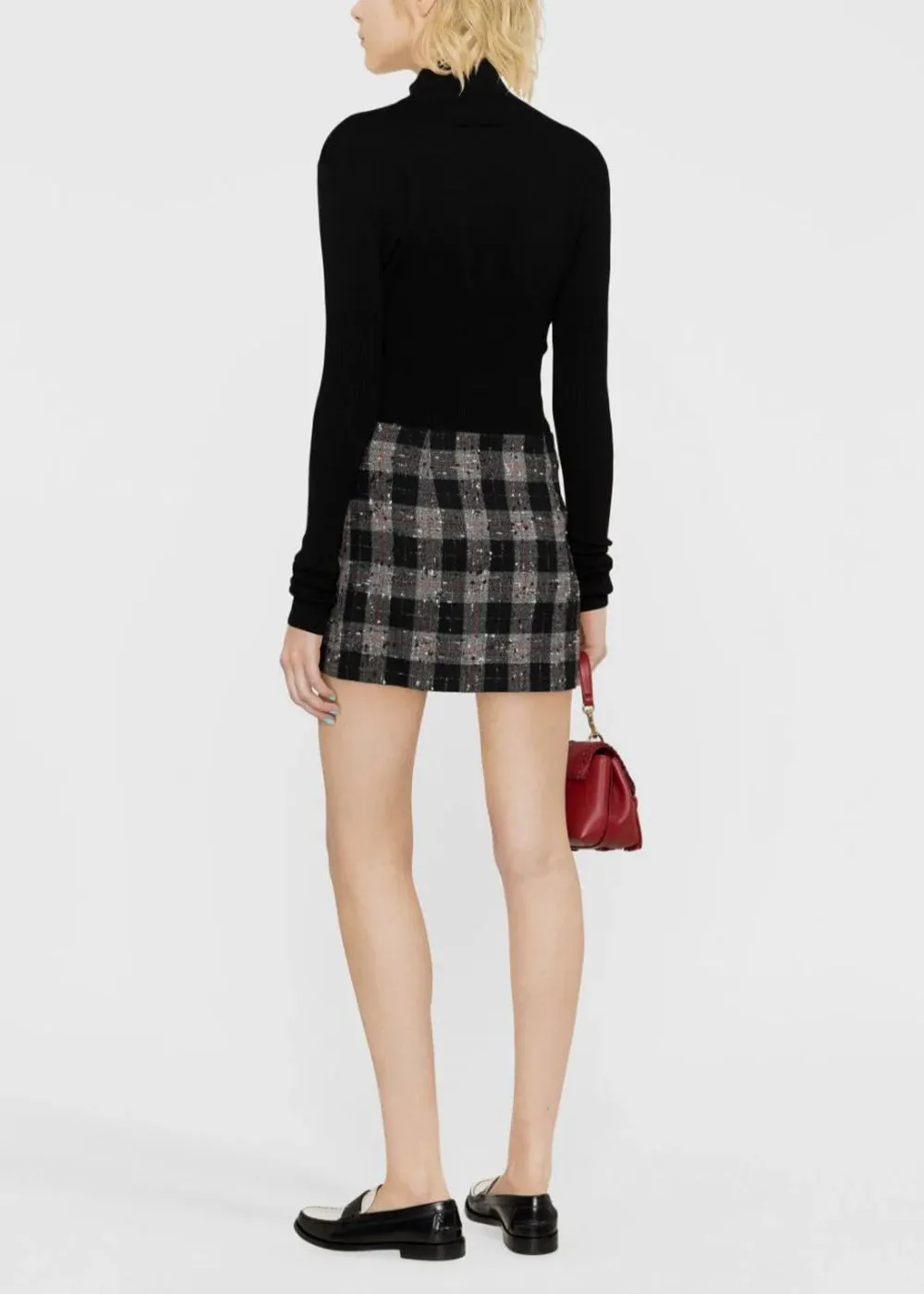 Black Checked Lurex Mini Skirt