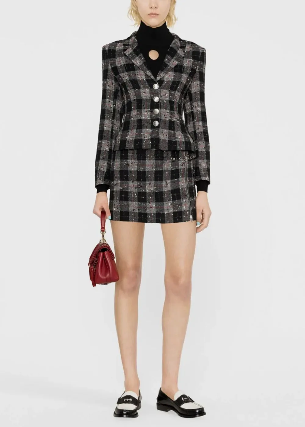 Black Checked Lurex Mini Skirt