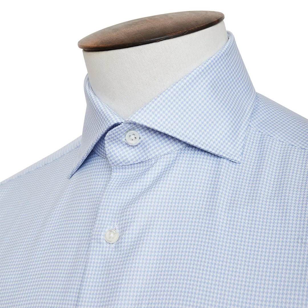 Blue & White Puppytooth Twill Cutaway Collar Shirt