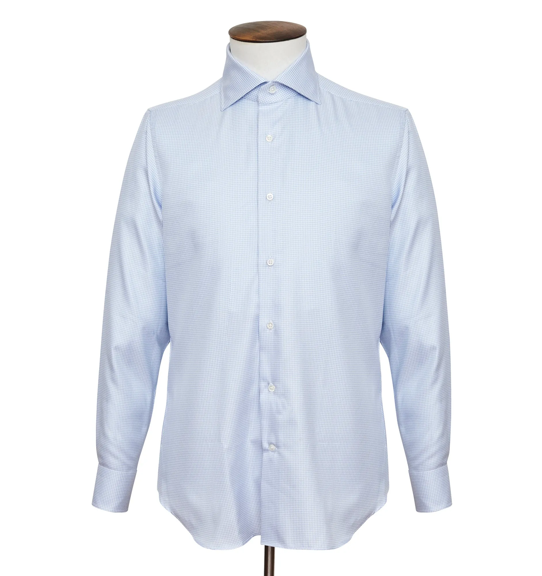 Blue & White Puppytooth Twill Cutaway Collar Shirt