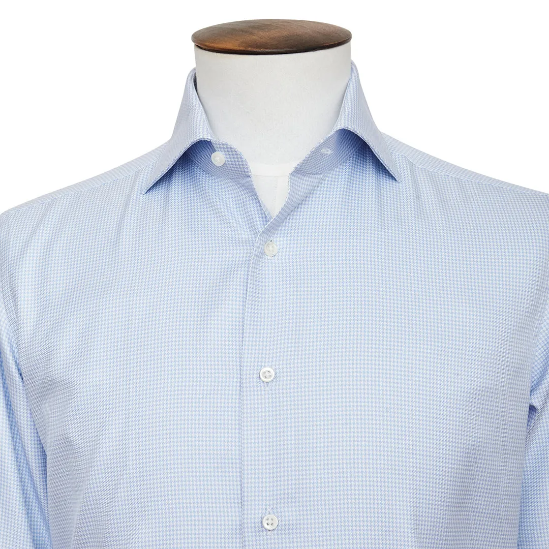 Blue & White Puppytooth Twill Cutaway Collar Shirt