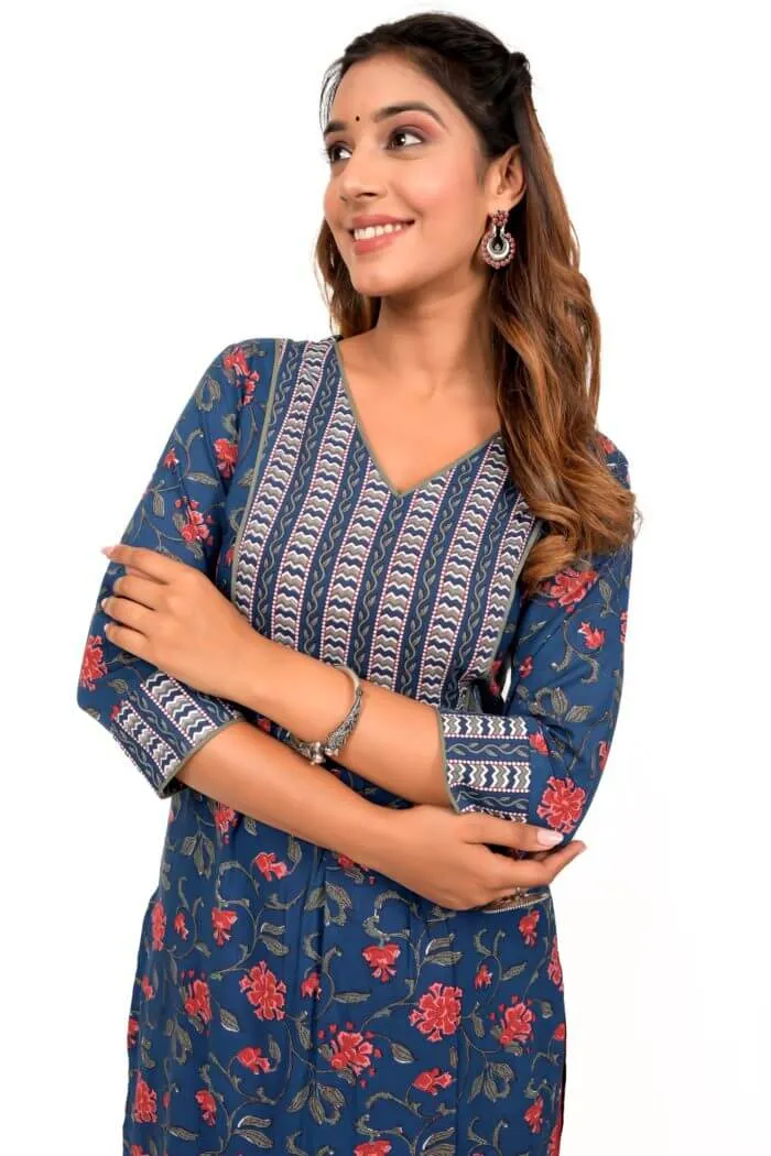 Blue Floral Printed Kurta