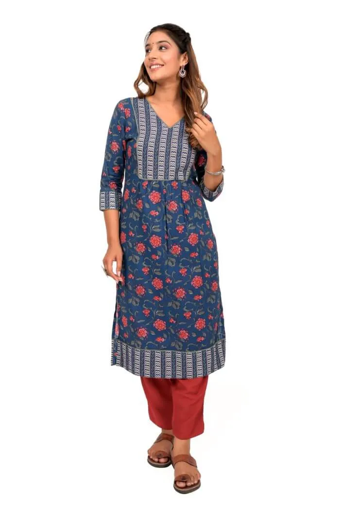 Blue Floral Printed Kurta