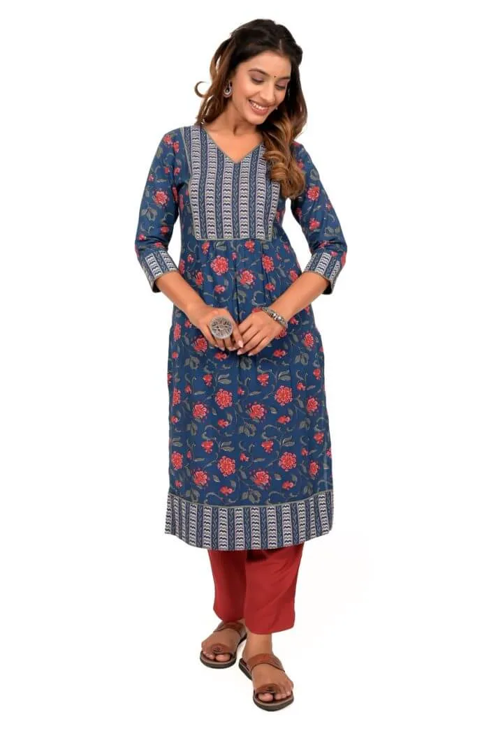 Blue Floral Printed Kurta