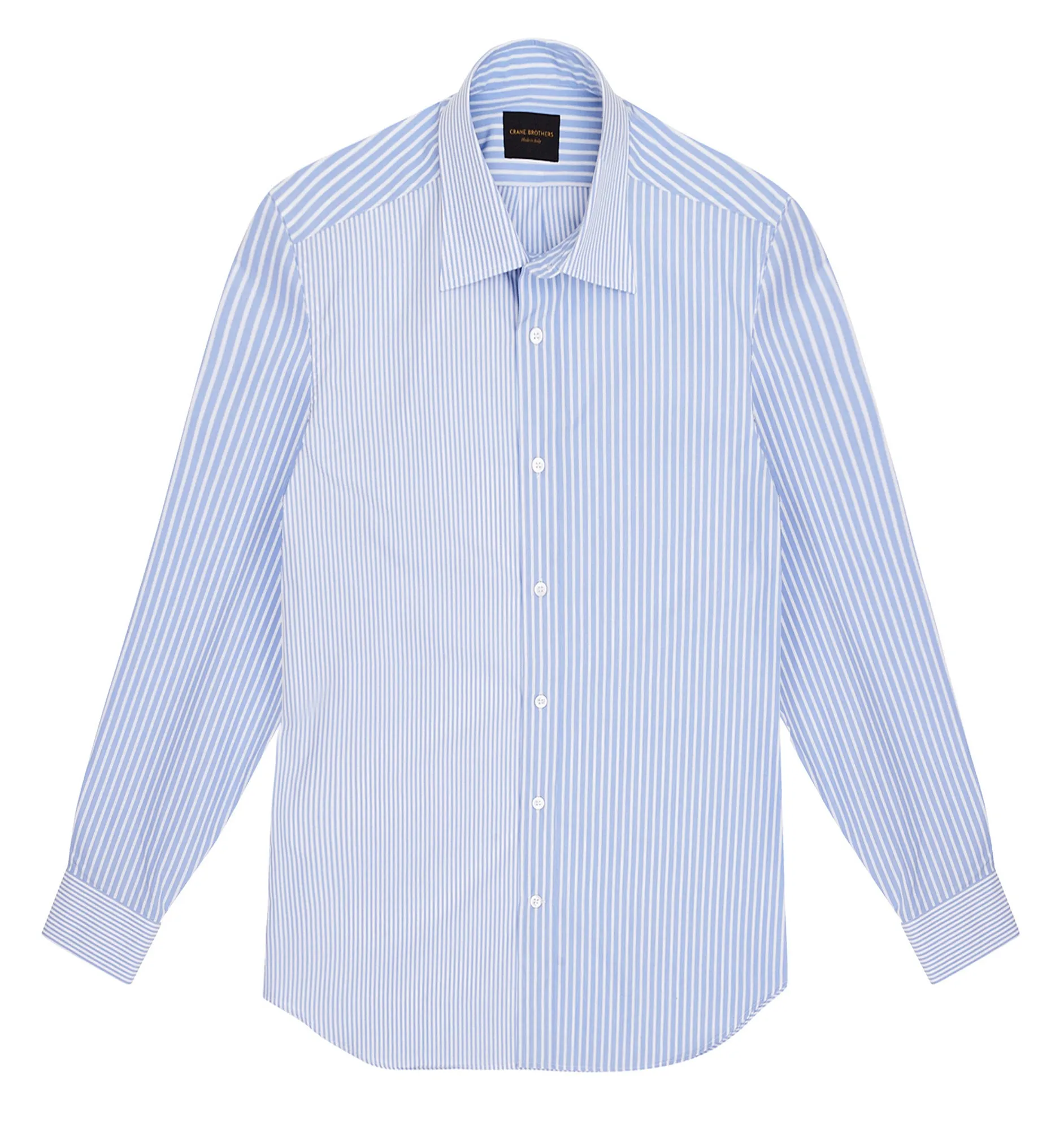 Blue Patchwork Stripe Spread Collar Shirt