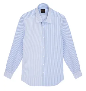 Blue Patchwork Stripe Spread Collar Shirt