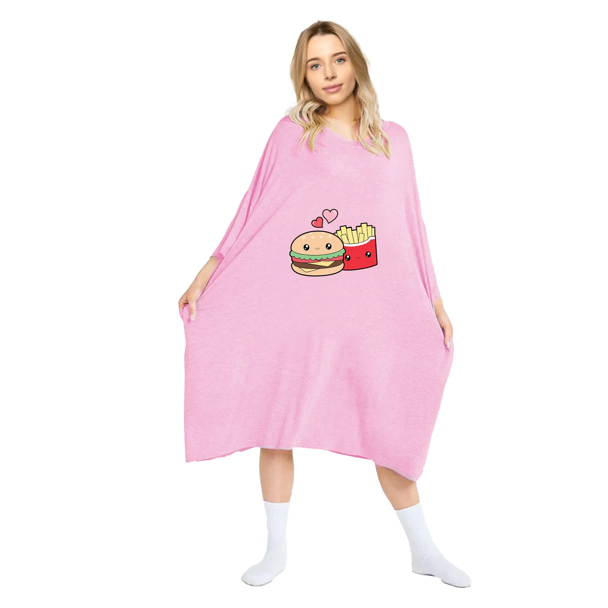 Burger & Chips Print Oversized Tee