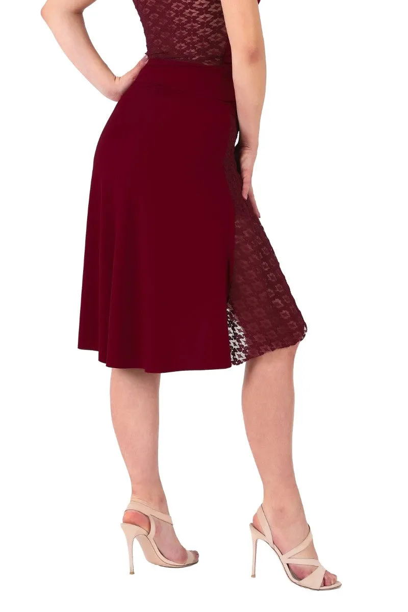 Burgundy Tango Skirt with Lace Panel