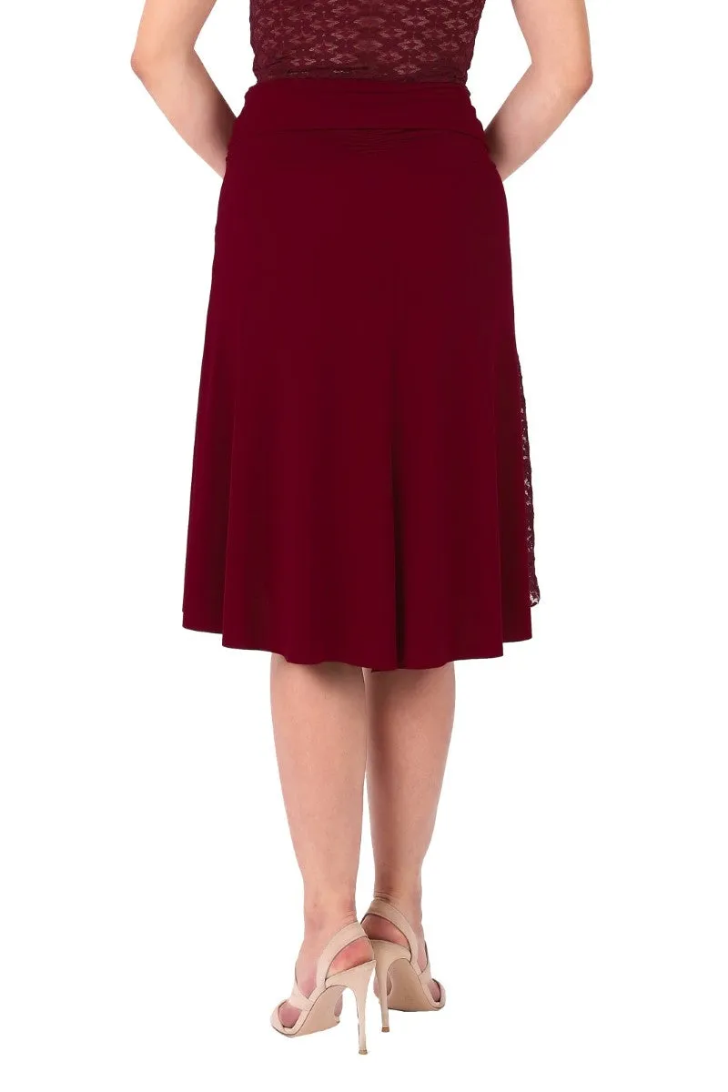 Burgundy Tango Skirt with Lace Panel