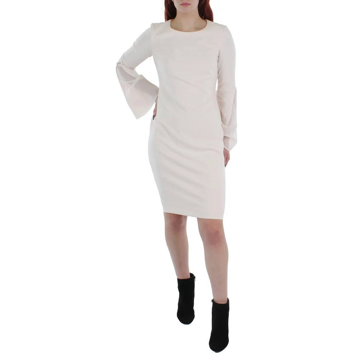 Calvin Klein Womens Knit Chiffon Sleeves Sheath Dress