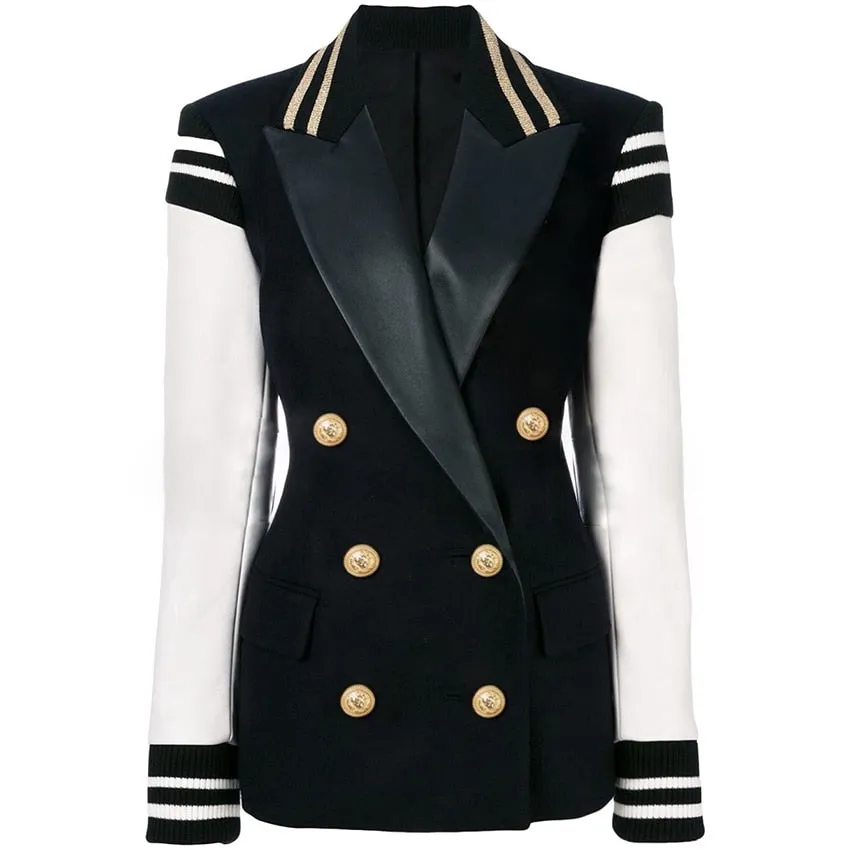 Captain Girl 2021 Blazer Varsity Jacket Women's Leather Sleeve Lion Buttons Blazer   Skirt