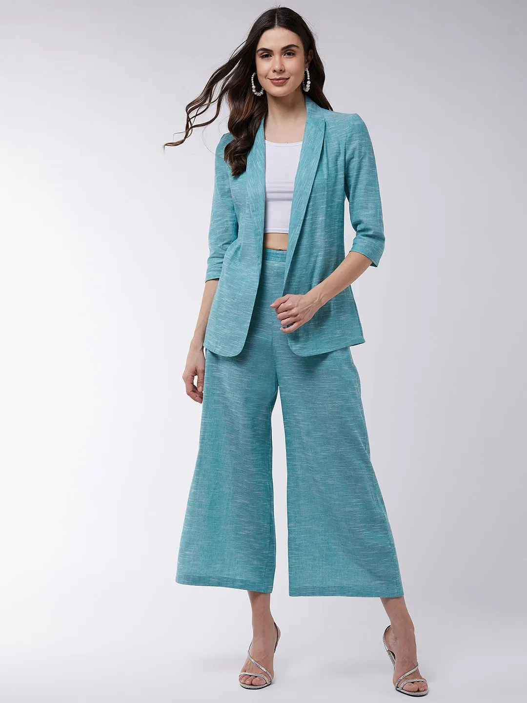 Chambray Long Blazer And Pant Set