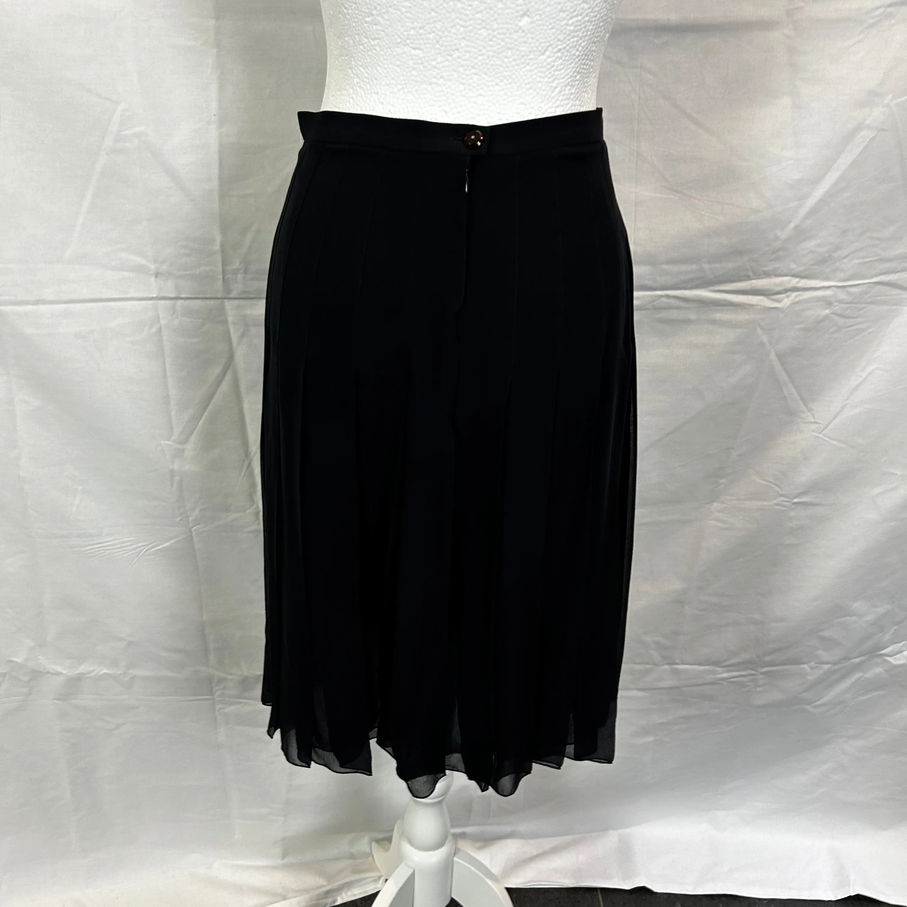 Chanel Midnight Navy Pleated Silk Chiffon Midi Skirt S