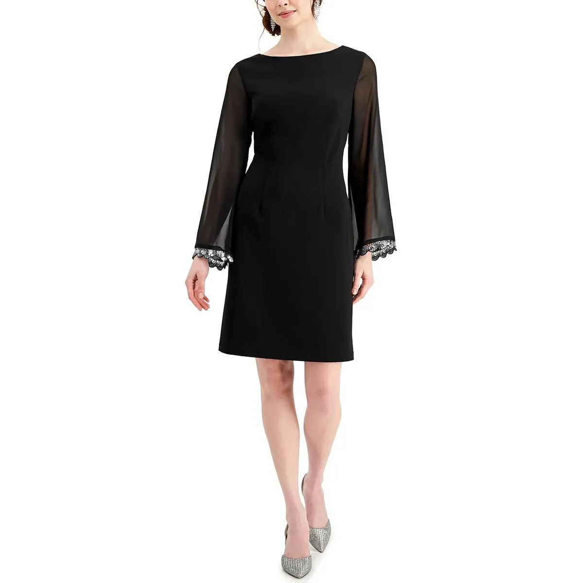 Connected Apparel Womens Boatneck Sheer Sleeves Sheath Dress