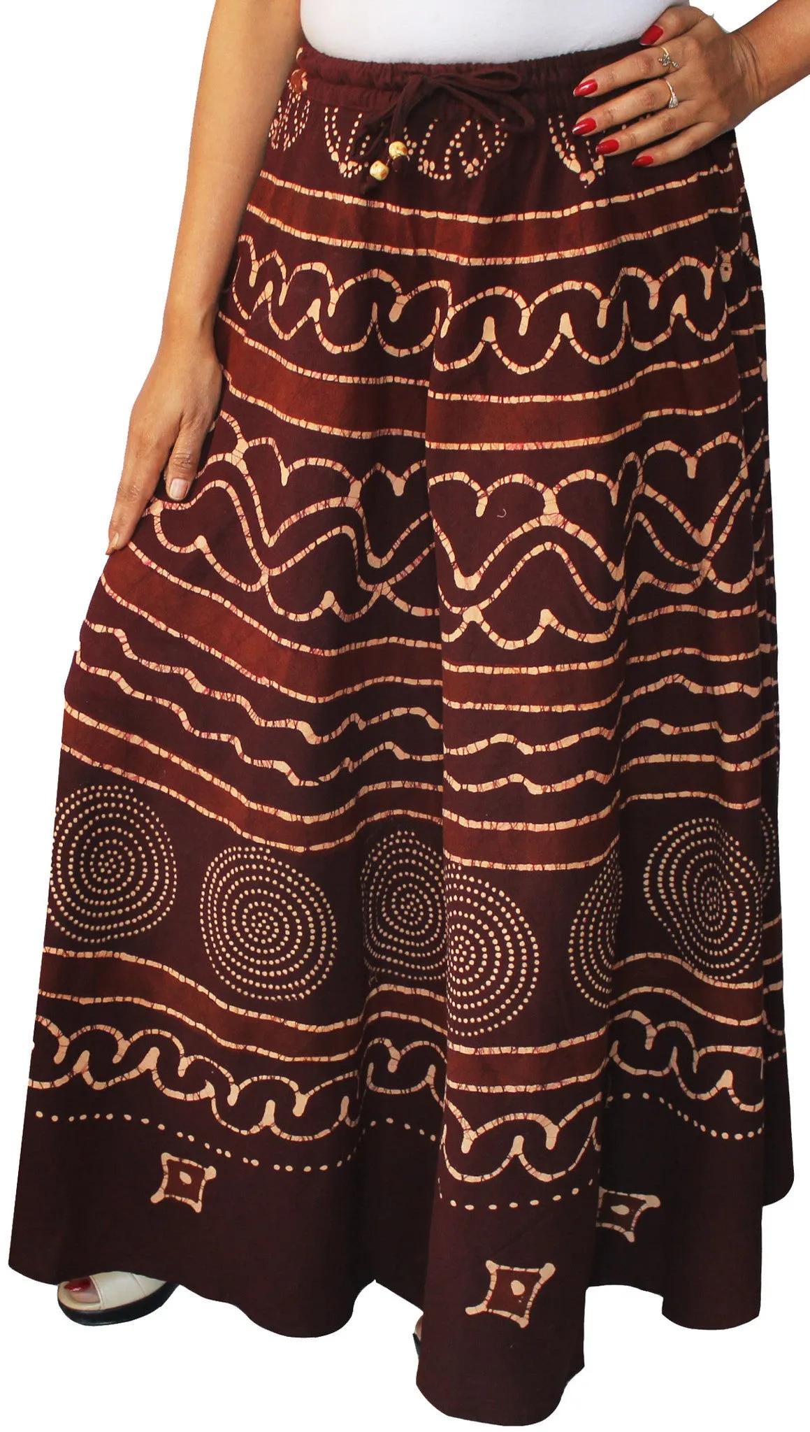 Ethnic Maroon Cotton Batik Printed Womens Long Skirt – Traditional Indian Apparel