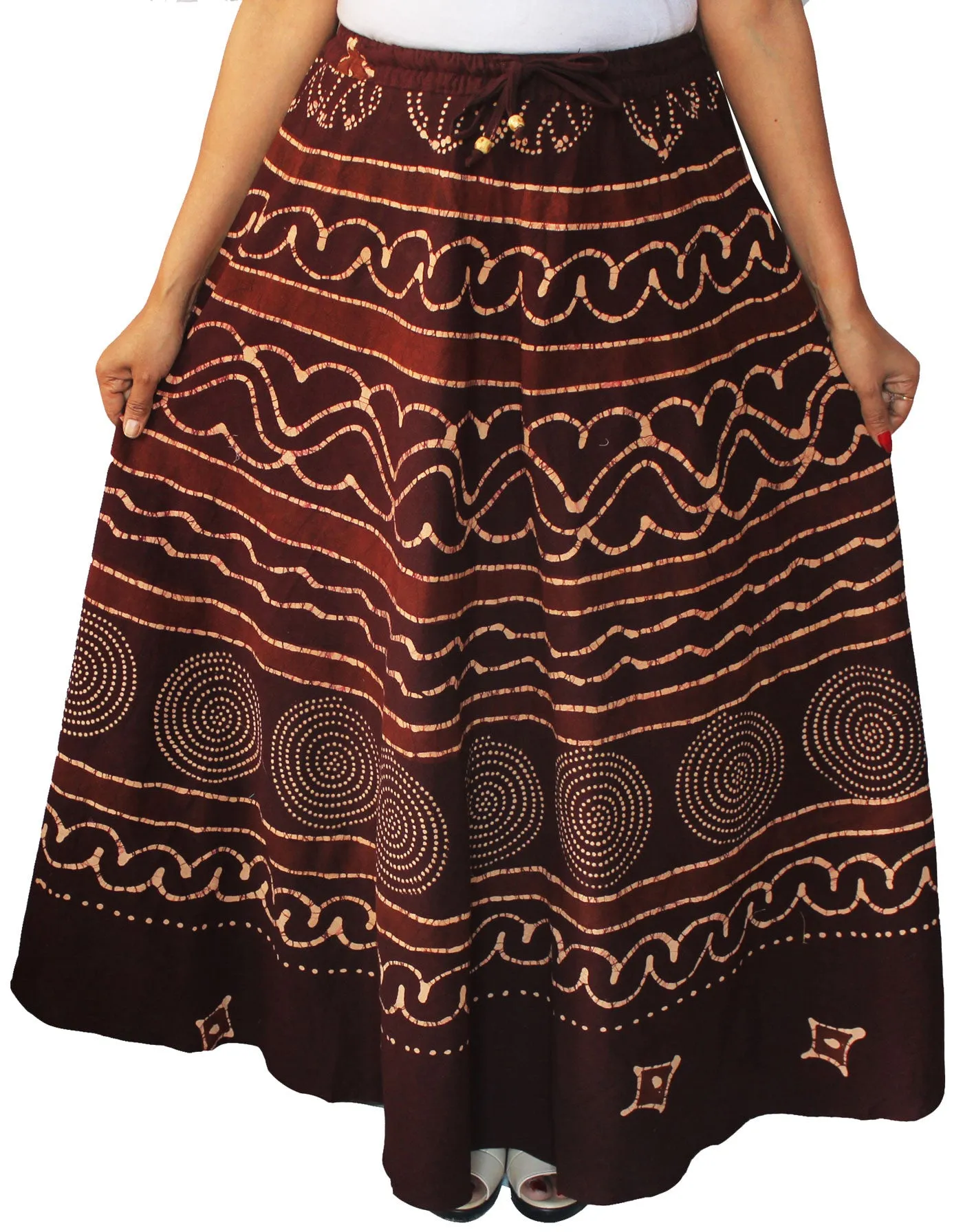 Ethnic Maroon Cotton Batik Printed Womens Long Skirt – Traditional Indian Apparel