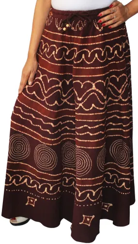 Cotton Batik Printed Womens Long Skirt India Clothing (Maroon)