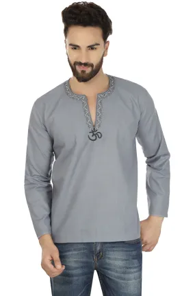 Cotton Dress Mens Short Kurta Shirt India Clothing (Grey)