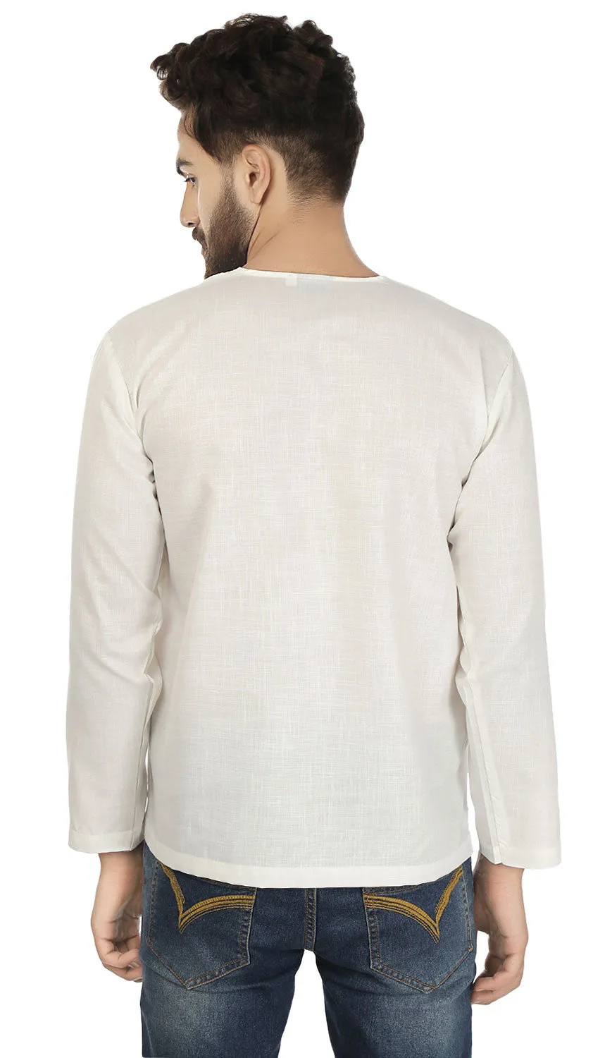 Cotton Dress Mens Short Kurta Shirt India Clothing (Off-White)